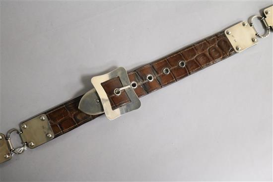 An Edwardian silver mounted leather belt by Army & Navy Cooperative Society Ltd, overall 73cm.